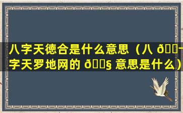 八字天徳合是什么意思（八 🐬 字天罗地网的 🐧 意思是什么）